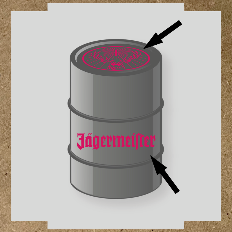Kit de 2 stickers pour baril avec motif de cerf et texte 'Jägermeister'. couleur:rose