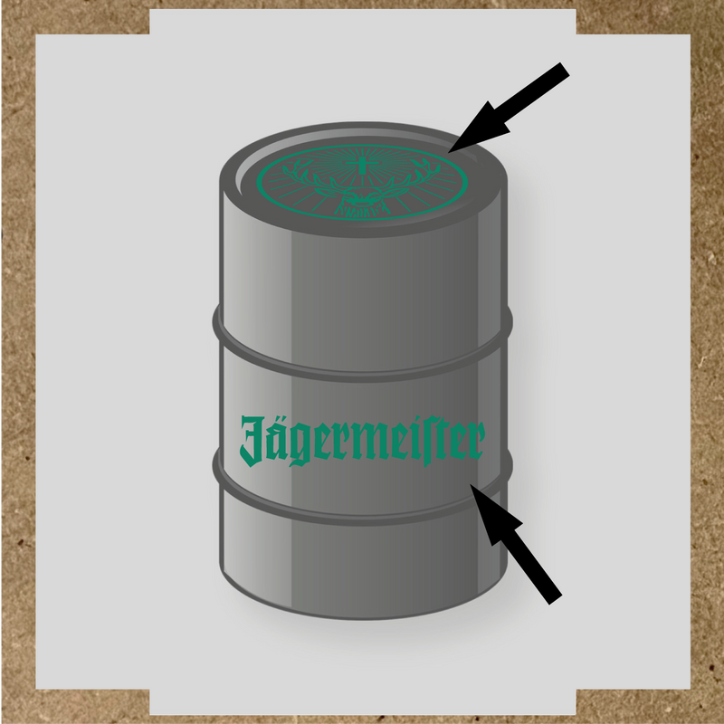 Kit de 2 stickers pour baril avec motif de cerf et texte 'Jägermeister'. couleur:vert jade