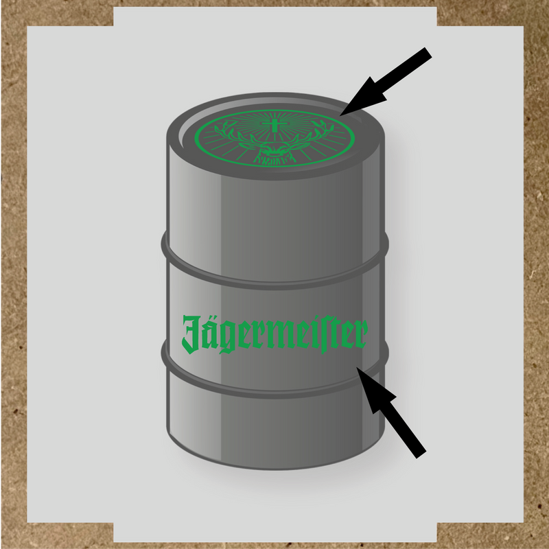 Kit de 2 stickers pour baril avec motif de cerf et texte 'Jägermeister'. couleur:vert vif