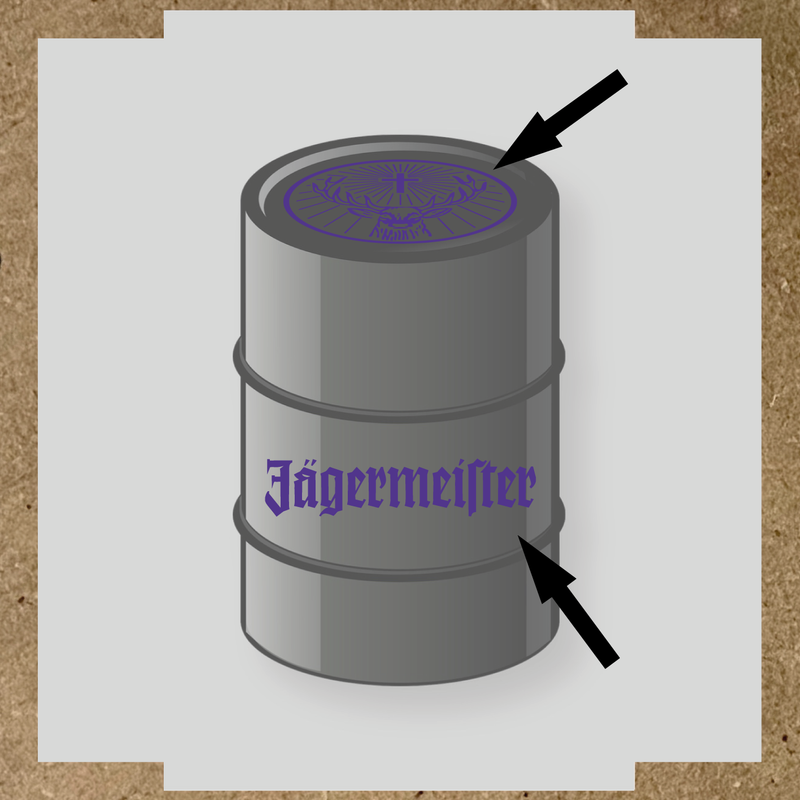 Kit de 2 stickers pour baril avec motif de cerf et texte 'Jägermeister'. couleur:violet