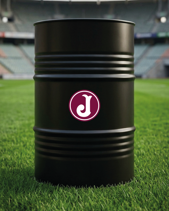 Mise en situation d’un baril décoratif avec kit de 2 stickers Juventus