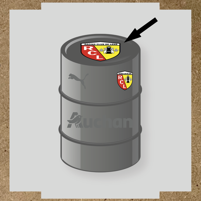 Kit de 4 stickers Racing Club De Lens pour baril décoratif, incluant le logo et design du club. couleur:gris foncé