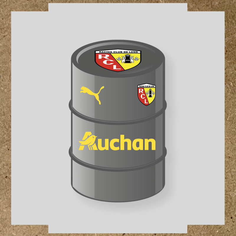 Kit de 4 stickers Racing Club De Lens pour baril décoratif, incluant le logo et design du club. couleur:jaune clair