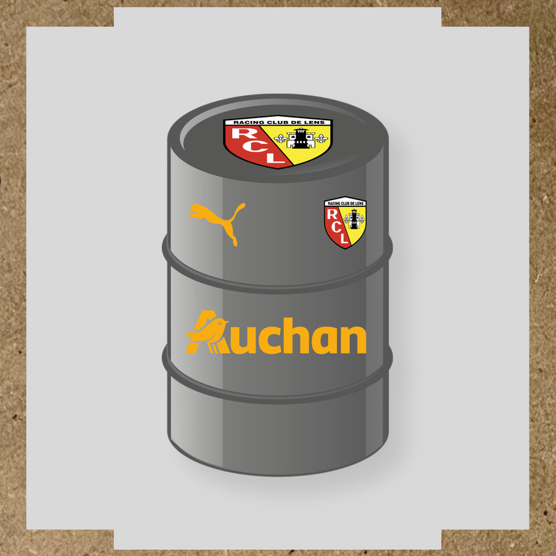 Kit de 4 stickers Racing Club De Lens pour baril décoratif, incluant le logo et design du club. couleur:jaune foncé