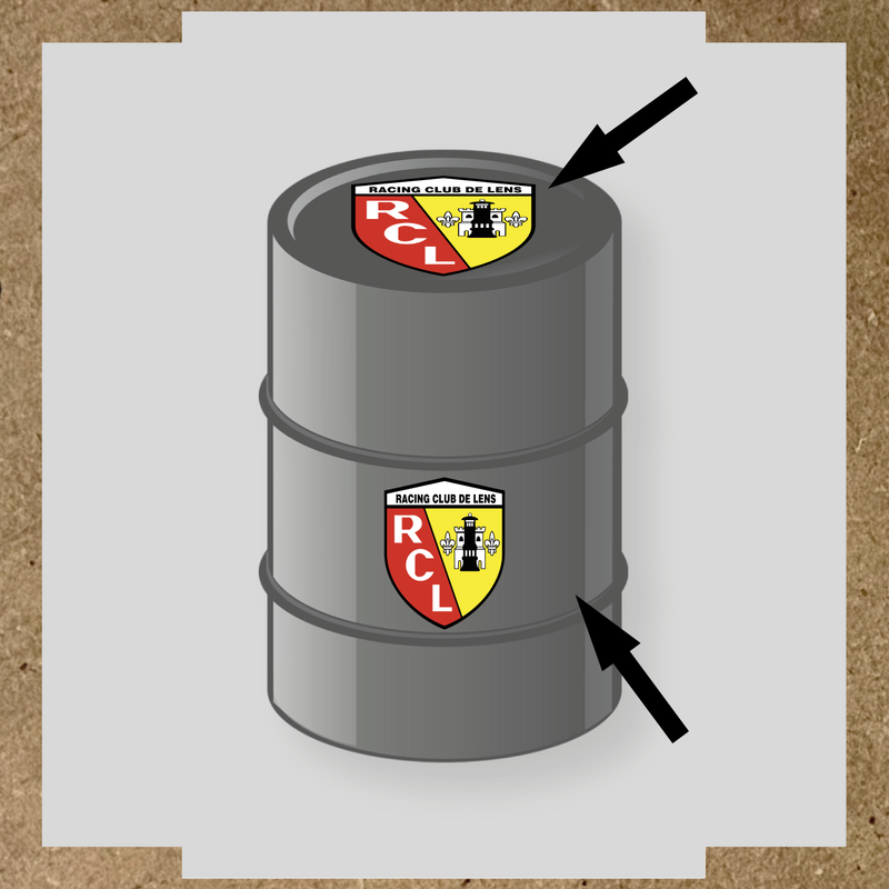 Kit de 2 stickers pour baril Racing Club de Lens, représentant le logo avec blason.