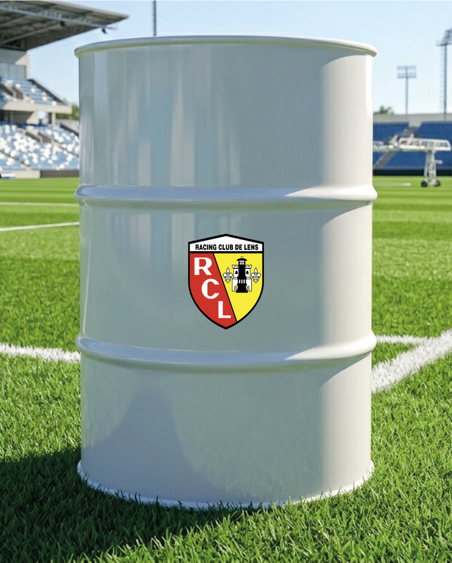 Baril décoratif avec kit de 2 stickers RC Lens en situation réelle