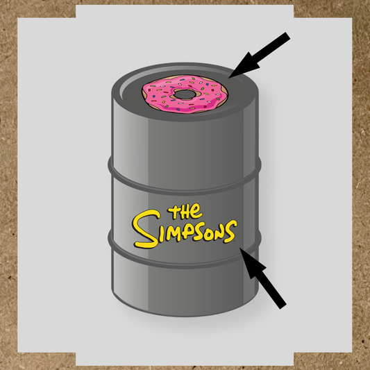 Kit de 2 stickers pour baril Kit de 2 stickers Les Simpsons logo pour baril décoratif avec un donut en haut et le texte 'the Simpsons' sur le baril.