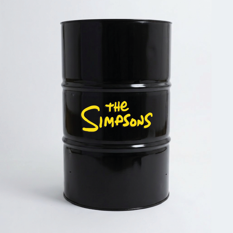 Vue du dessus d’un baril décoratif avec sticker supérieur Kit de 2 stickers Les Simpsons logo pour baril décoratif