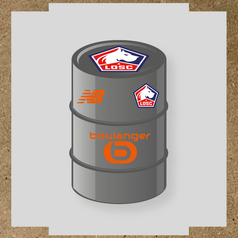 Kit de 4 stickers vinyles pour baril décoratif LOSC avec logo principal sur le dessus. couleur:orange