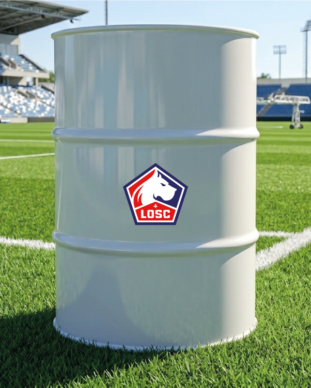 Baril décoratif avec kit de 2 stickers LOSC en situation réelle