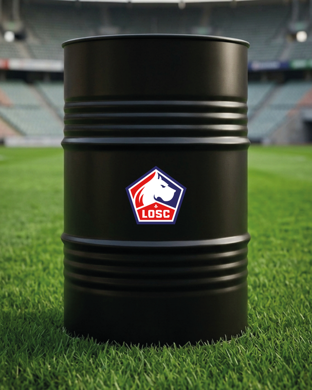 Mise en situation d’un baril décoratif avec kit de 2 stickers LOSC