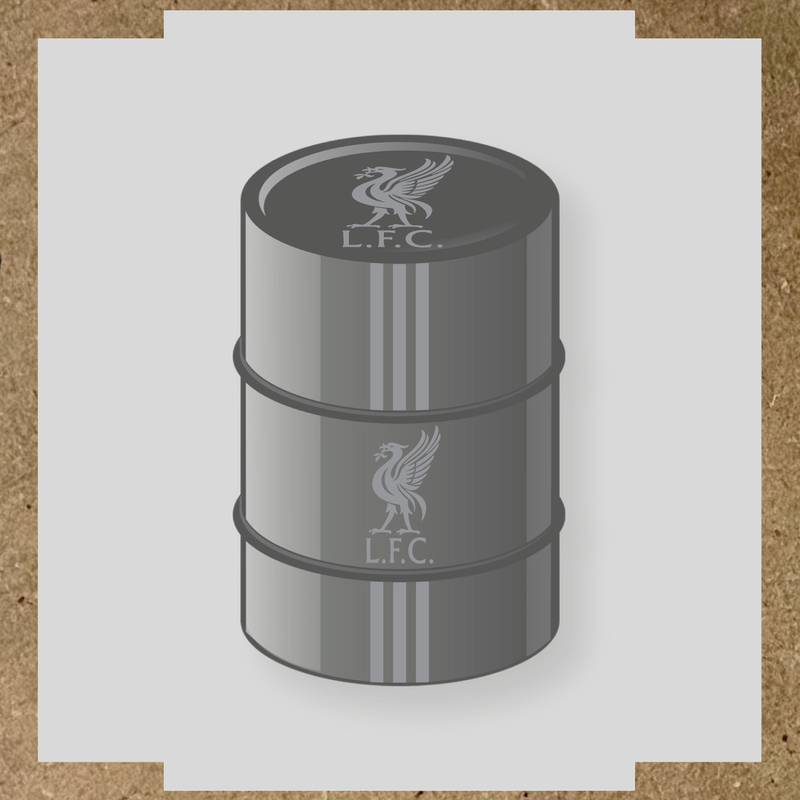 Kit de 4 stickers Liverpool pour baril décoratif, mettant en avant la licence principale sur le dessus du baril. couleur:argent