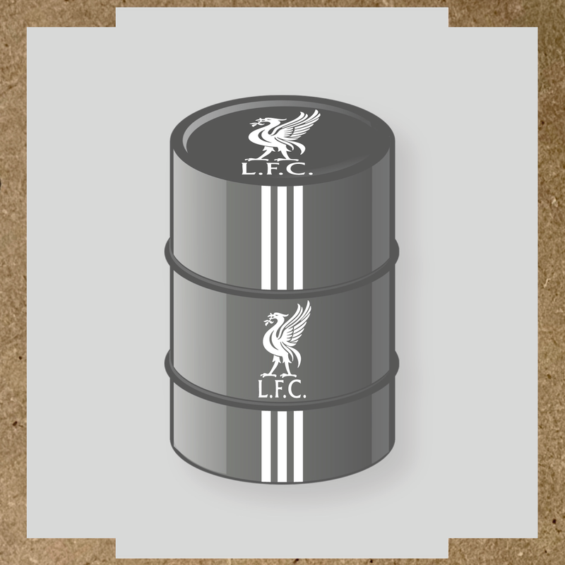 Kit de 4 stickers Liverpool pour baril décoratif, mettant en avant la licence principale sur le dessus du baril. couleur:blanc
