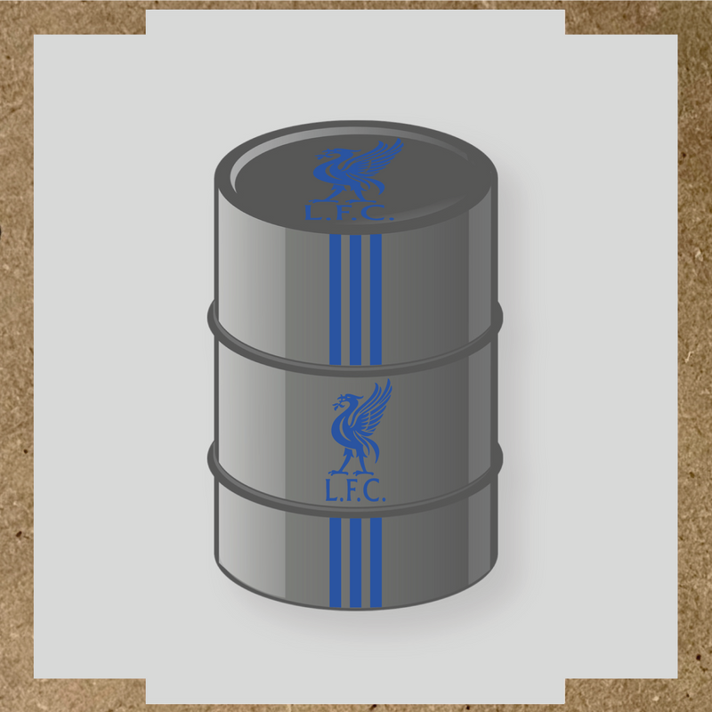 Kit de 4 stickers Liverpool pour baril décoratif, mettant en avant la licence principale sur le dessus du baril. couleur:bleu acier