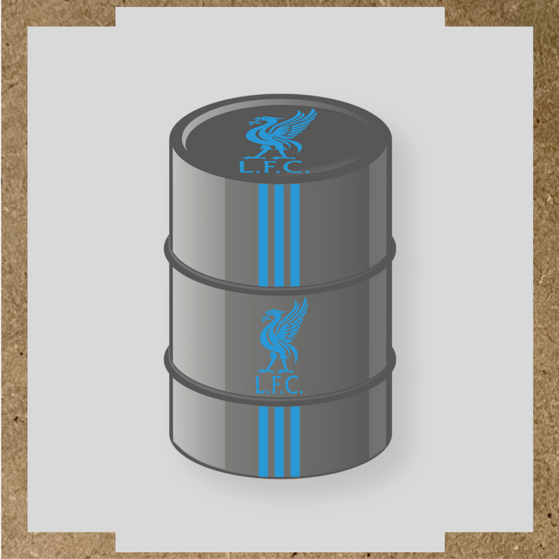 Kit de 4 stickers Liverpool pour baril décoratif, mettant en avant la licence principale sur le dessus du baril. couleur:bleu ciel