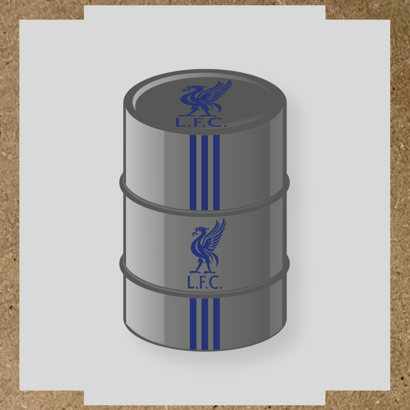 Kit de 4 stickers Liverpool pour baril décoratif, mettant en avant la licence principale sur le dessus du baril. couleur:bleu indigo