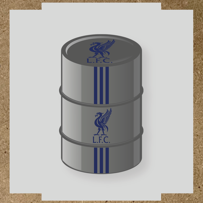 Kit de 4 stickers Liverpool pour baril décoratif, mettant en avant la licence principale sur le dessus du baril. couleur:bleu nuit