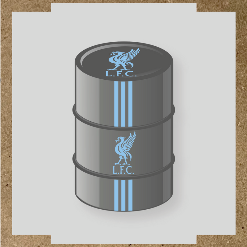 Kit de 4 stickers Liverpool pour baril décoratif, mettant en avant la licence principale sur le dessus du baril. couleur:bleu pastel