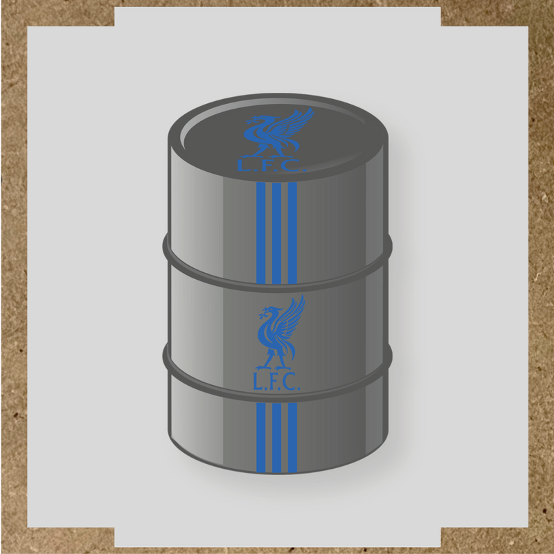 Kit de 4 stickers Liverpool pour baril décoratif, mettant en avant la licence principale sur le dessus du baril. couleur:bleu pétrole
