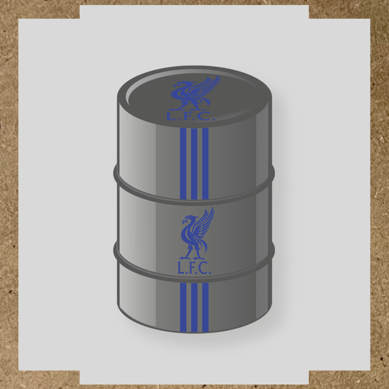 Kit de 4 stickers Liverpool pour baril décoratif, mettant en avant la licence principale sur le dessus du baril. couleur:bleu roi