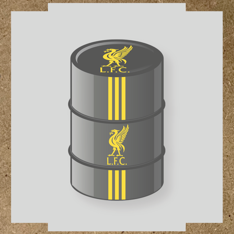 Kit de 4 stickers Liverpool pour baril décoratif, mettant en avant la licence principale sur le dessus du baril. couleur:jaune clair