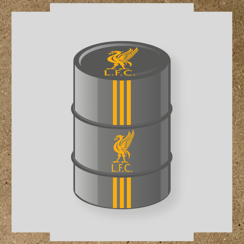 Kit de 4 stickers Liverpool pour baril décoratif, mettant en avant la licence principale sur le dessus du baril. couleur:jaune foncé
