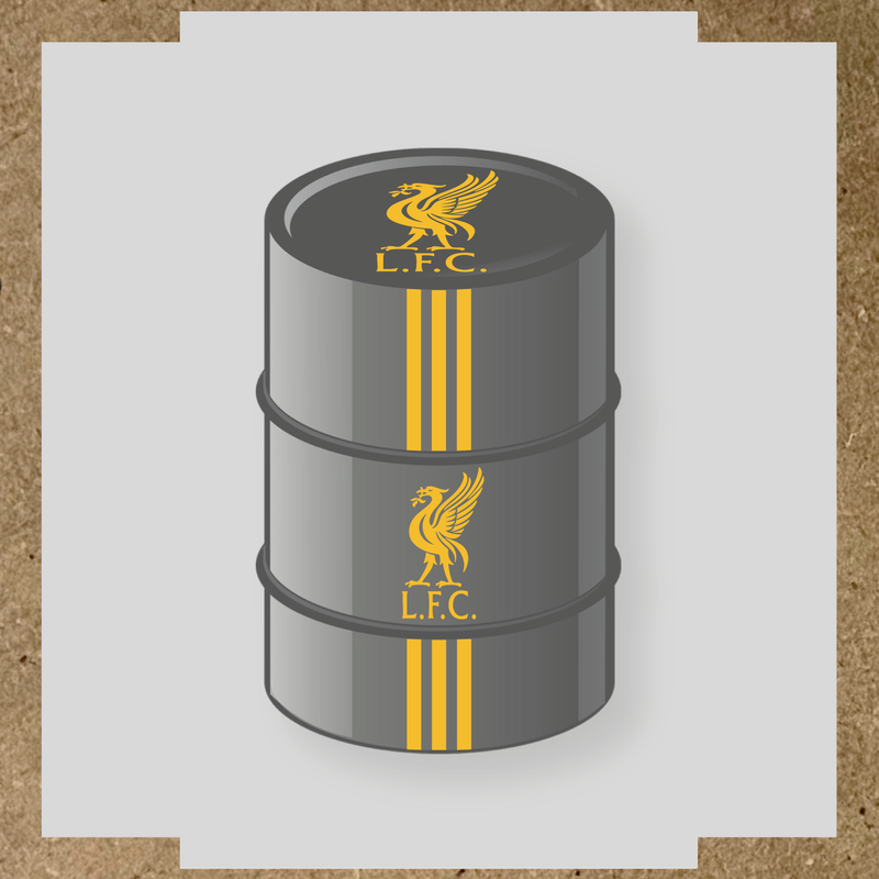 Kit de 4 stickers Liverpool pour baril décoratif, mettant en avant la licence principale sur le dessus du baril. couleur:jaune