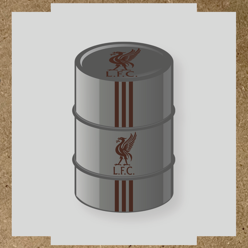 Kit de 4 stickers Liverpool pour baril décoratif, mettant en avant la licence principale sur le dessus du baril. couleur:marron foncé