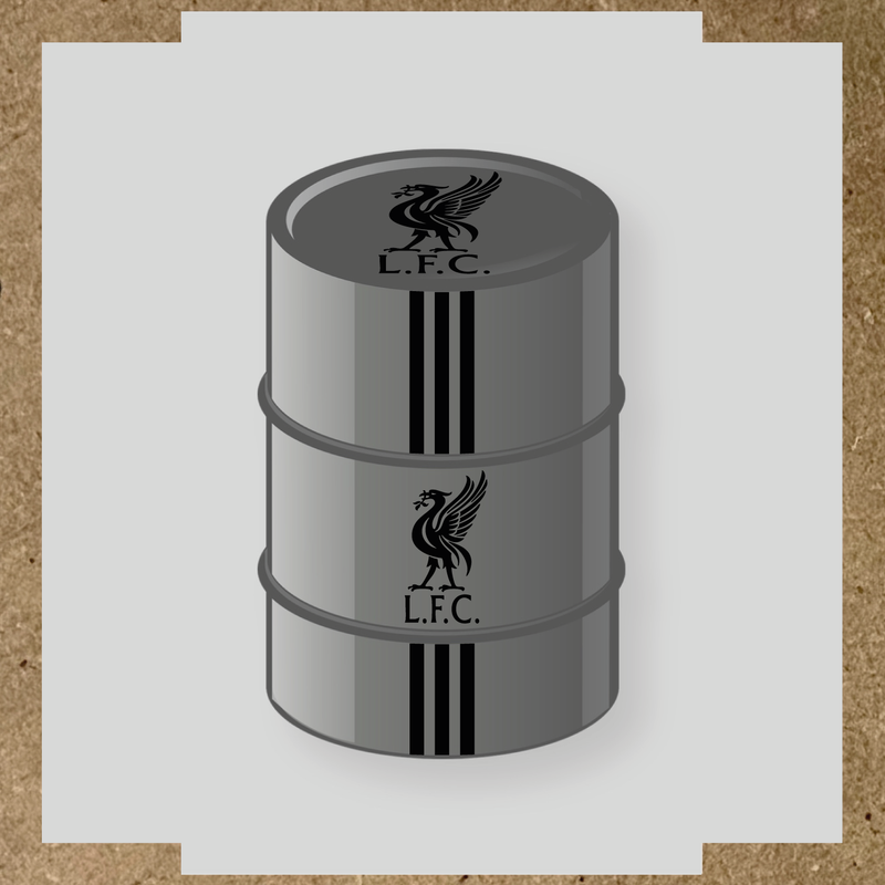 Kit de 4 stickers Liverpool pour baril décoratif, mettant en avant la licence principale sur le dessus du baril. couleur:noir