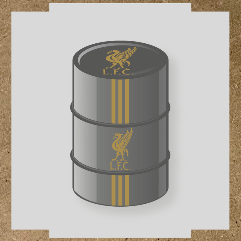 Kit de 4 stickers Liverpool pour baril décoratif, mettant en avant la licence principale sur le dessus du baril. couleur:or