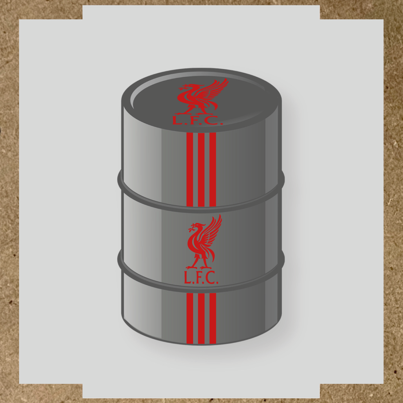 Kit de 4 stickers Liverpool pour baril décoratif, mettant en avant la licence principale sur le dessus du baril. couleur:rouge foncé