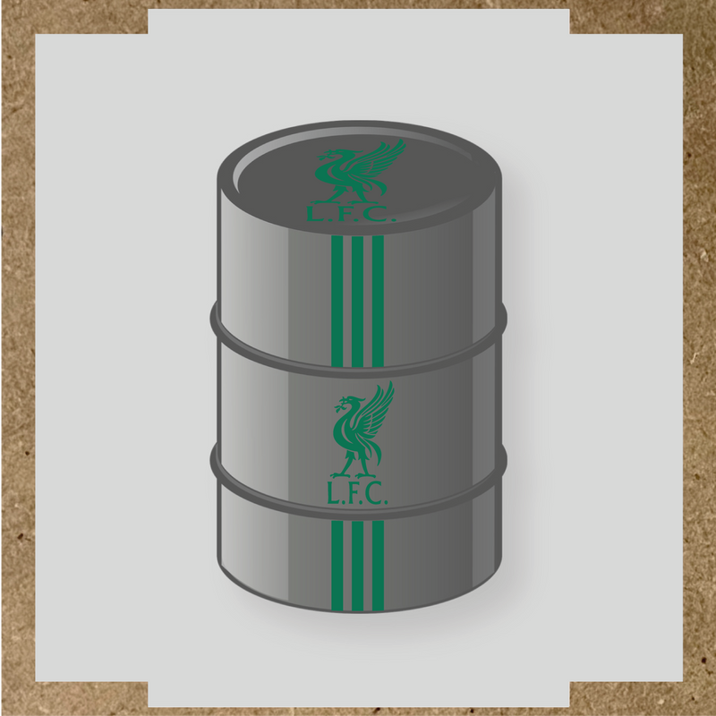 Kit de 4 stickers Liverpool pour baril décoratif, mettant en avant la licence principale sur le dessus du baril. couleur:vert émeraude