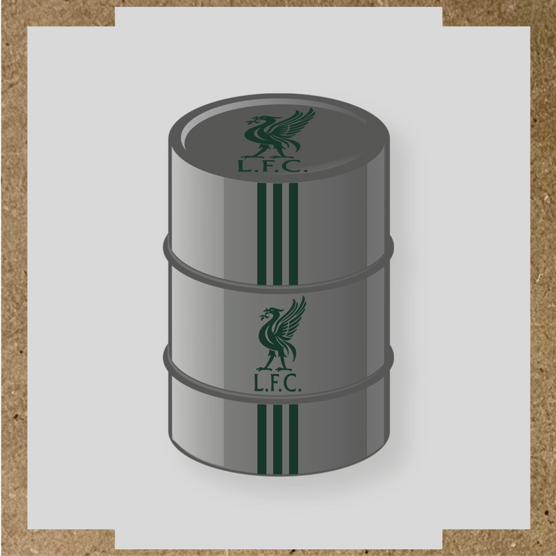 Kit de 4 stickers Liverpool pour baril décoratif, mettant en avant la licence principale sur le dessus du baril. couleur:vert forêt