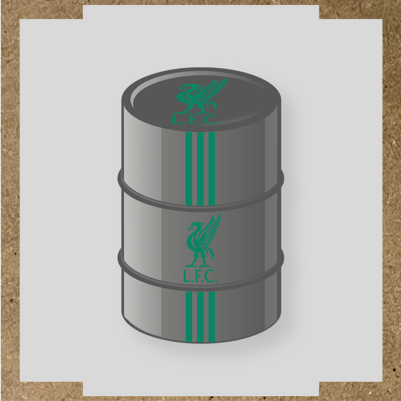 Kit de 4 stickers Liverpool pour baril décoratif, mettant en avant la licence principale sur le dessus du baril. couleur:vert jade
