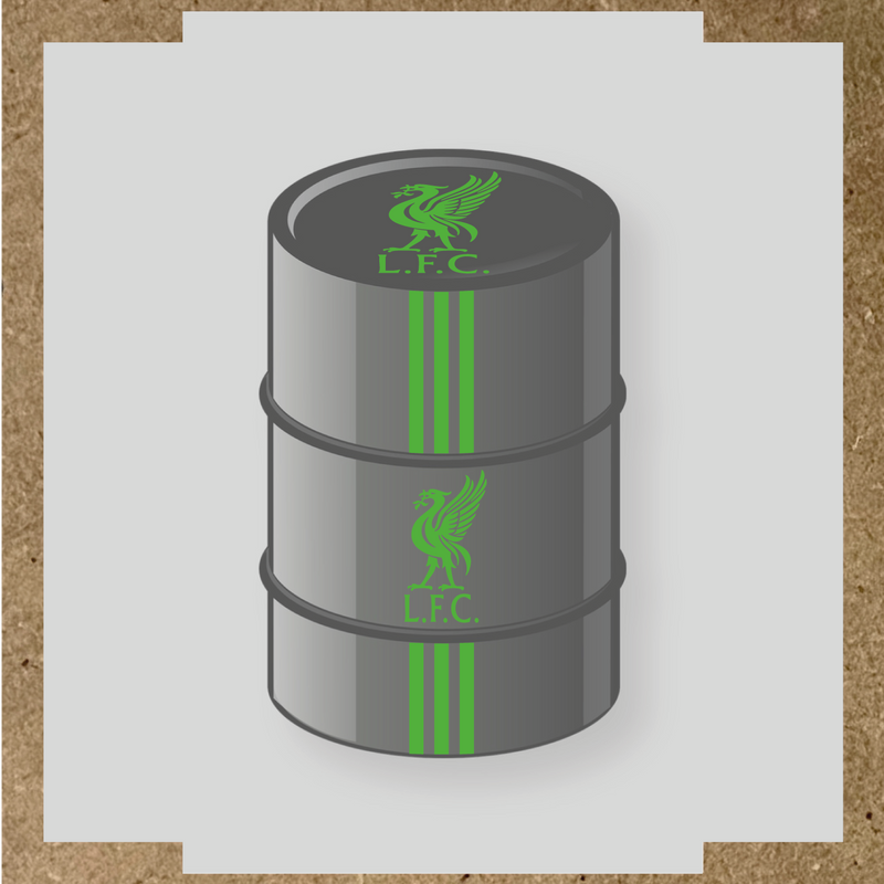 Kit de 4 stickers Liverpool pour baril décoratif, mettant en avant la licence principale sur le dessus du baril. couleur:vert prairie