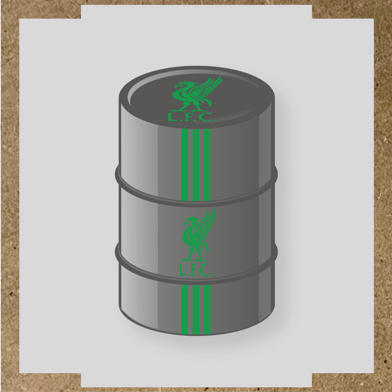 Kit de 4 stickers Liverpool pour baril décoratif, mettant en avant la licence principale sur le dessus du baril. couleur:vert vif