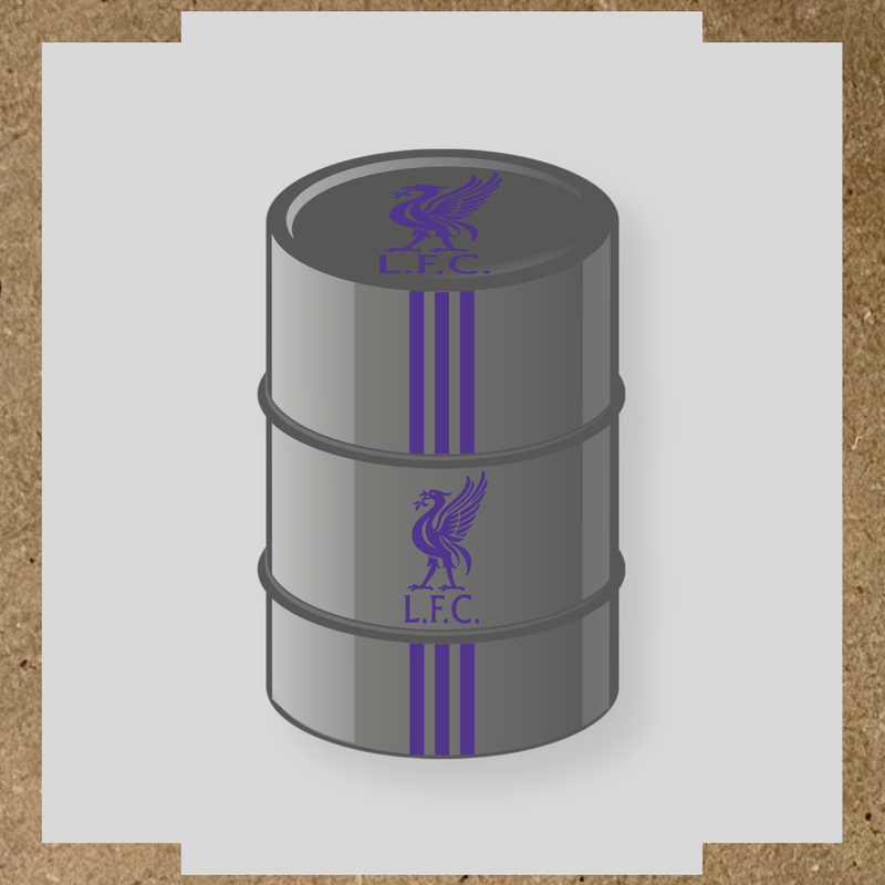 Kit de 4 stickers Liverpool pour baril décoratif, mettant en avant la licence principale sur le dessus du baril. couleur:violet