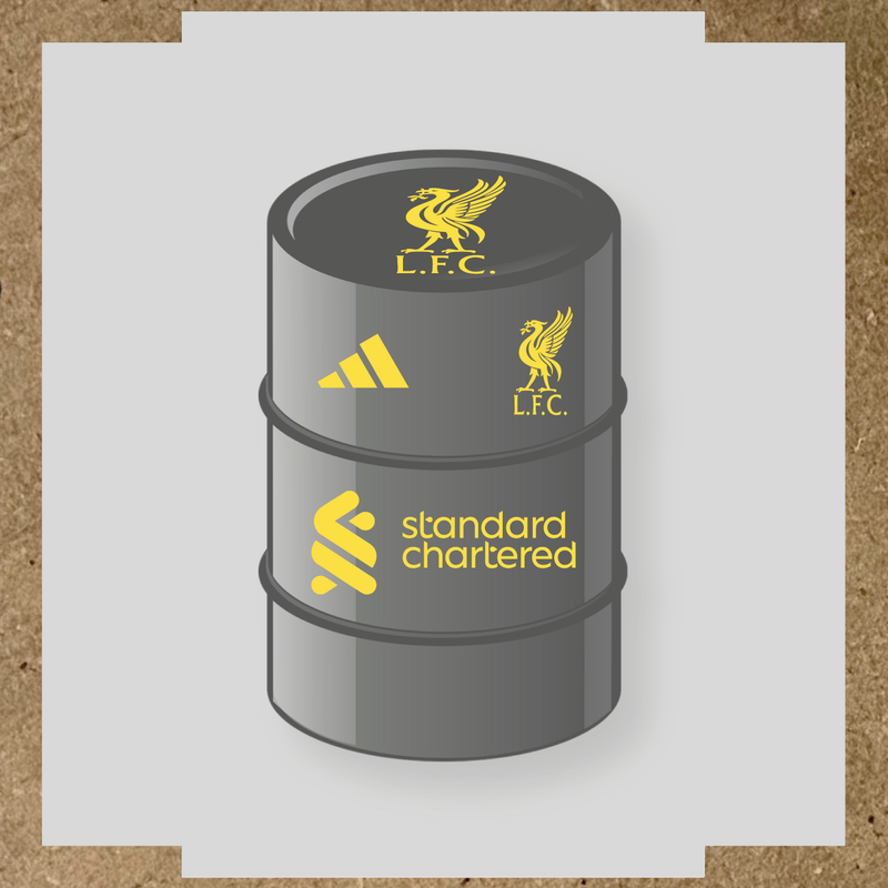 Kit de 4 stickers Liverpool F.C. pour baril décoratif, incluant le logo dominant sur le haut du baril. couleur:jaune clair