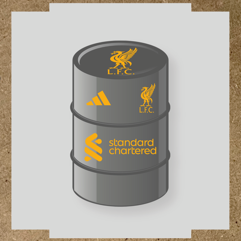 Kit de 4 stickers Liverpool F.C. pour baril décoratif, incluant le logo dominant sur le haut du baril. couleur:jaune foncé