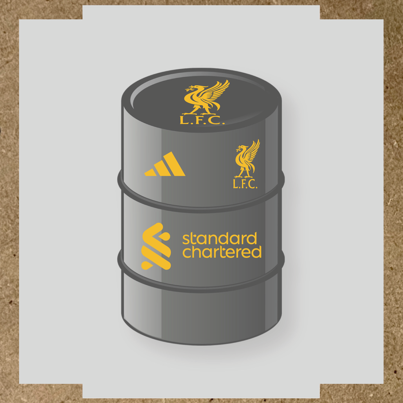 Kit de 4 stickers Liverpool F.C. pour baril décoratif, incluant le logo dominant sur le haut du baril. couleur:jaune