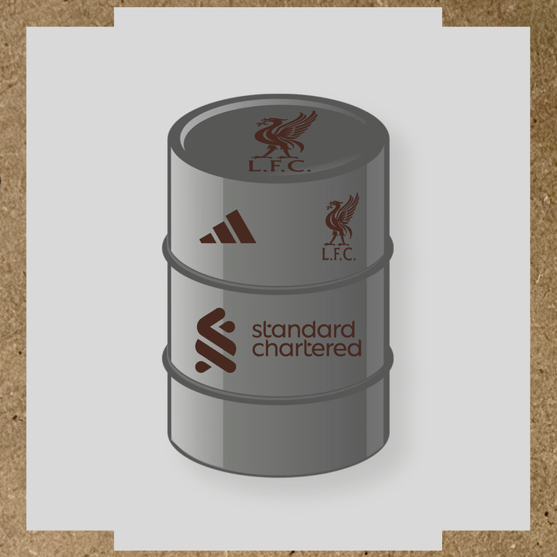 Kit de 4 stickers Liverpool F.C. pour baril décoratif, incluant le logo dominant sur le haut du baril. couleur:marron foncé