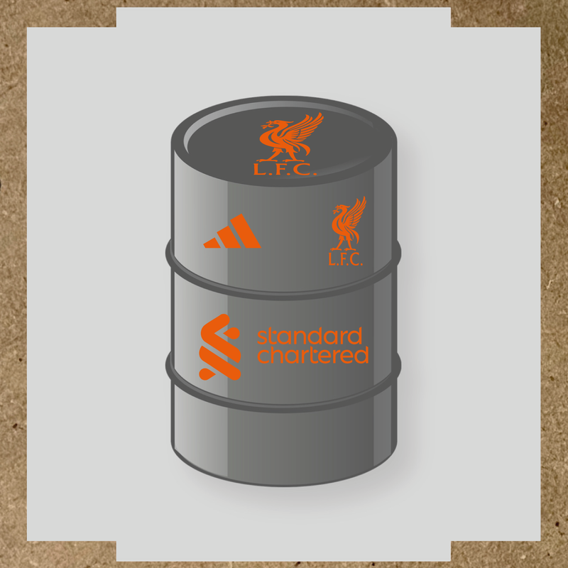 Kit de 4 stickers Liverpool F.C. pour baril décoratif, incluant le logo dominant sur le haut du baril. couleur:orange