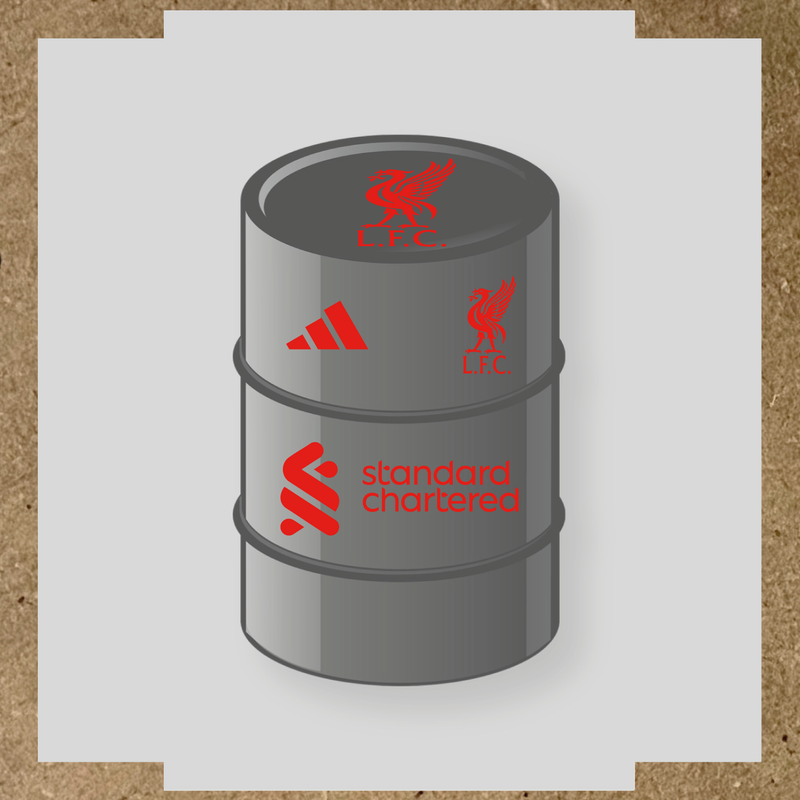 Kit de 4 stickers Liverpool F.C. pour baril décoratif, incluant le logo dominant sur le haut du baril. couleur:rouge vif