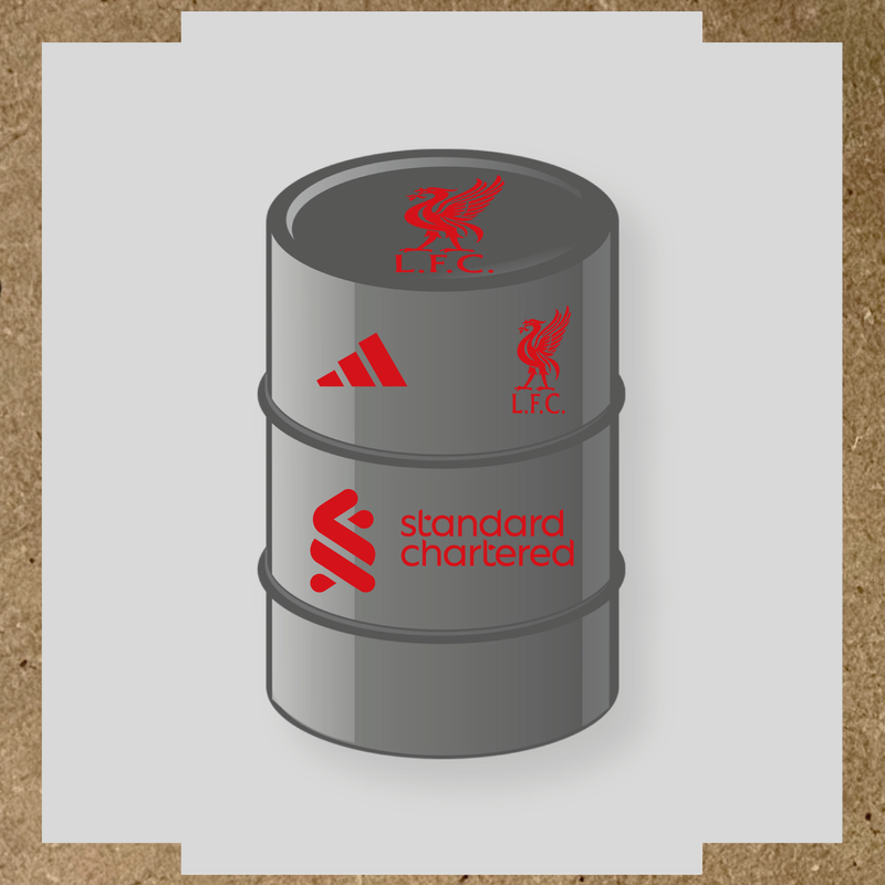 Kit de 4 stickers Liverpool F.C. pour baril décoratif, incluant le logo dominant sur le haut du baril. couleur:rouge