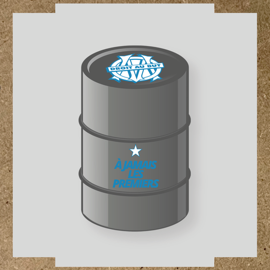 Kit de 2 stickers pour baril, comprenant des inscriptions bleues et blanches, idéal pour personnaliser un baril décoratif.