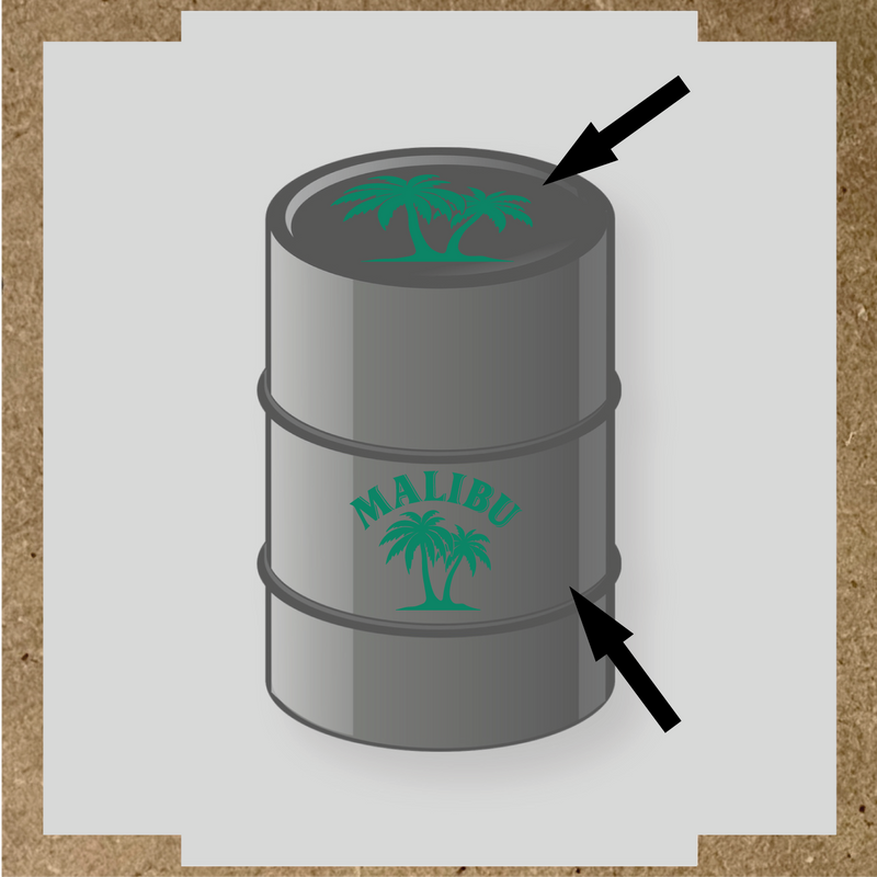 Kit de 2 stickers pour baril avec un design palmier et le mot 'MALIBU' en lettres blanches couleur:vert jade