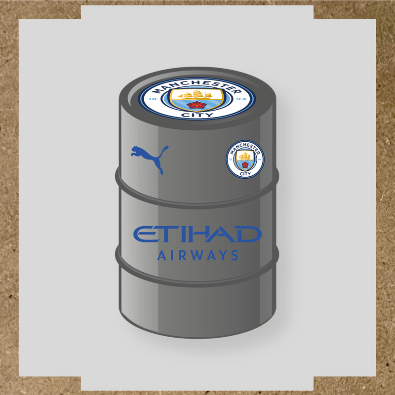 Kit de 4 stickers Manchester City pour baril décoratif affichant le logo de Manchester City et de Puma. couleur:bleu acier