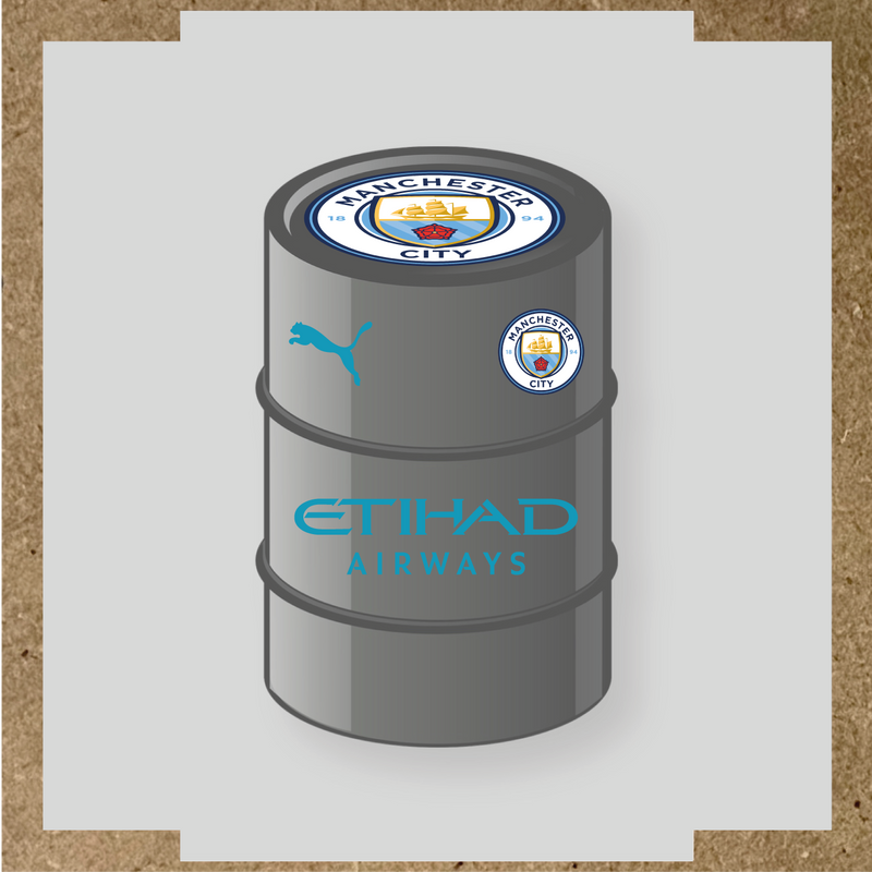 Kit de 4 stickers Manchester City pour baril décoratif affichant le logo de Manchester City et de Puma. couleur:bleu azur