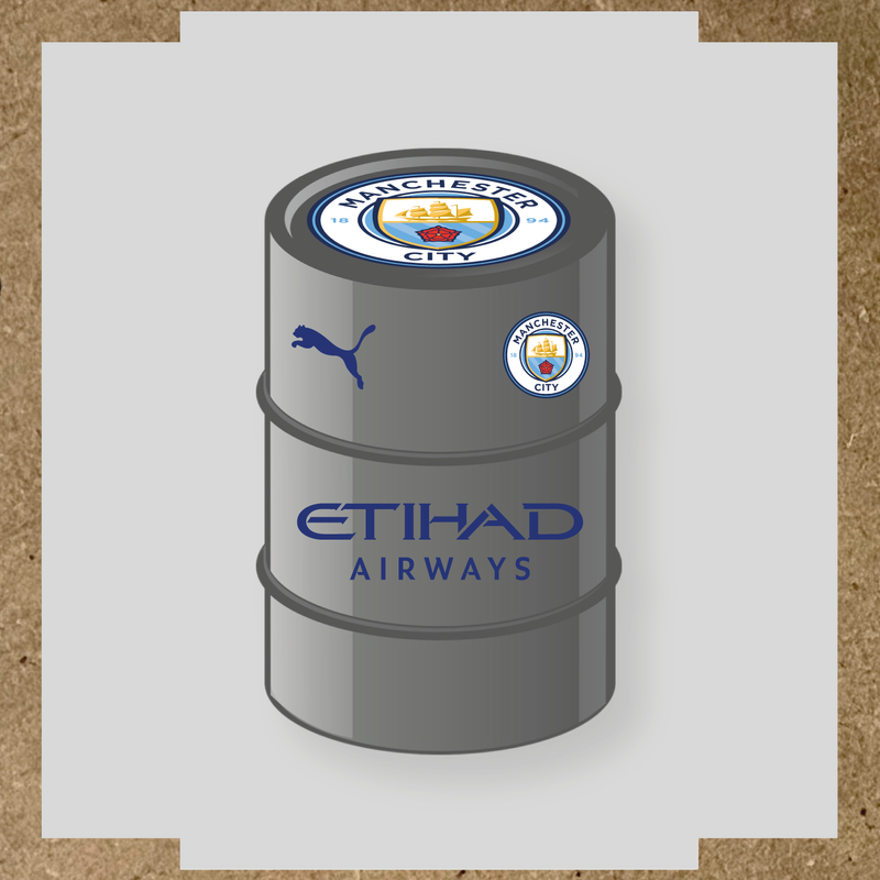 Kit de 4 stickers Manchester City pour baril décoratif affichant le logo de Manchester City et de Puma. couleur:bleu indigo