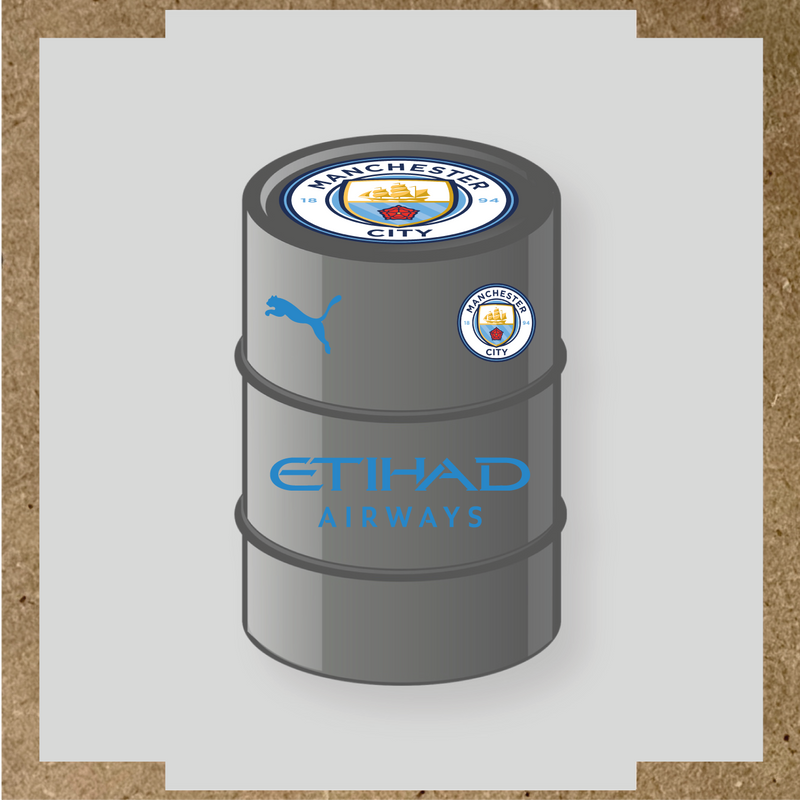 Kit de 4 stickers Manchester City pour baril décoratif affichant le logo de Manchester City et de Puma. couleur:bleu lagon
